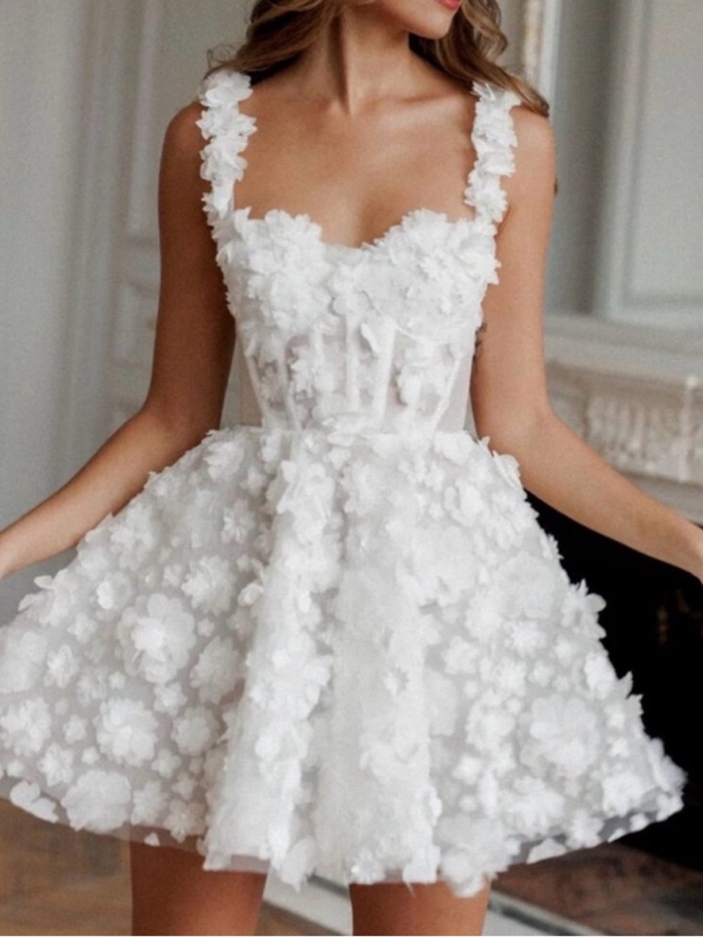 Rosie Etienne Floral Appliqué White Mini Dress